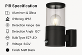 Modern Black Outdoor PIR Motion Sensor Wall Light – IP44